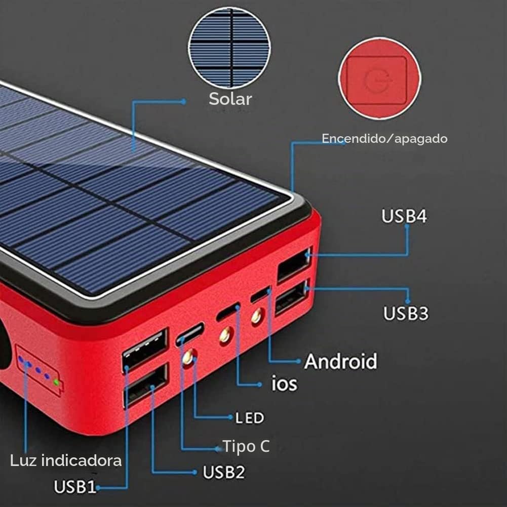 Cargador Solar, 100000Mah Power Bank Portátil Inalámbrico con 4 Outputs Power Bank con USB C Carga Rápida para 99% De Los Dispositivos USB del Mercado,100000Mah,50000mAh