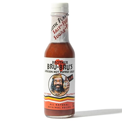 Brother Bru-Bru's Salsa picante, sin sodio, sin sal, sin azúcar, sin gluten, vegana, salsa habanero de pimiento picante africano, condimento y