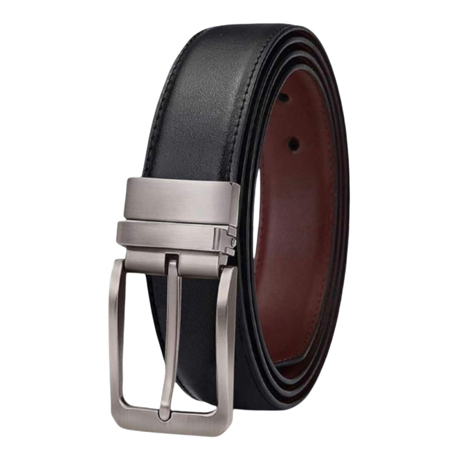 Men's Vegan Leather Reversible Black and Brown Belt | Formal/Casual | Rotating Buckle (40)-image-6