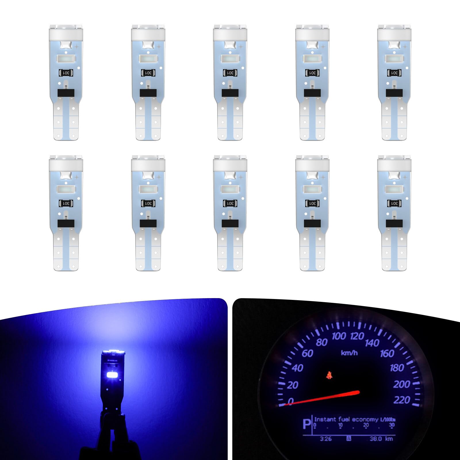 ECCPP 10x Instrument Cluster Dash Panel Lights T5-5-3014-SMD-Blue