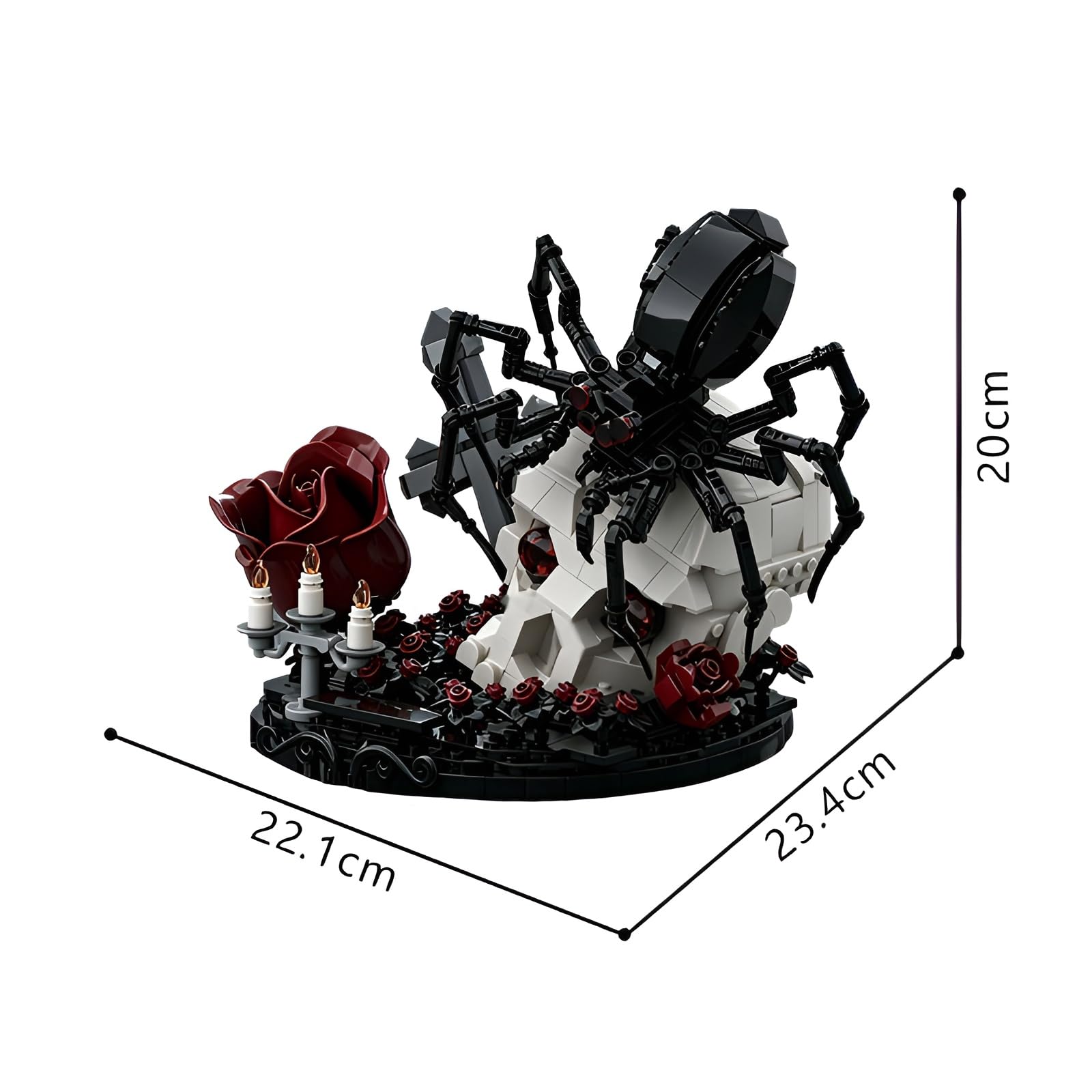 Gothik Spinne Totenkopf Rosen Bausteine Set, 859Stk Friedhof Cross Modell | Dunklen Skelett Dekoration Klemmbausteine, Halloween Dekor Geschenke für Jugend und Erwachsene Gothic Fans