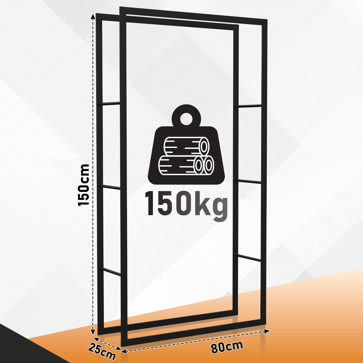 Estantería para leña de chimenea para interior y exterior, de metal, ayuda para apilar leña (150 x 25 x 80 cm), color negro