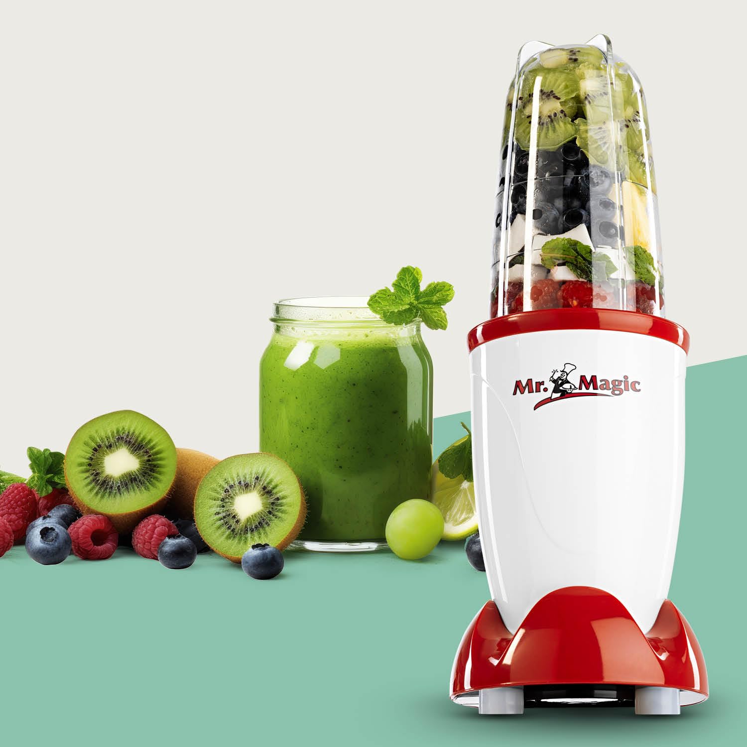 GOURMETmaxx Smoothie Maker 12-delig | Mixen, Roeren, Hakken, Kloppen, Pureren | To-go Deksel Voor De Versheid Kick Onderweg | Mini-mixer Ideaal Om Af