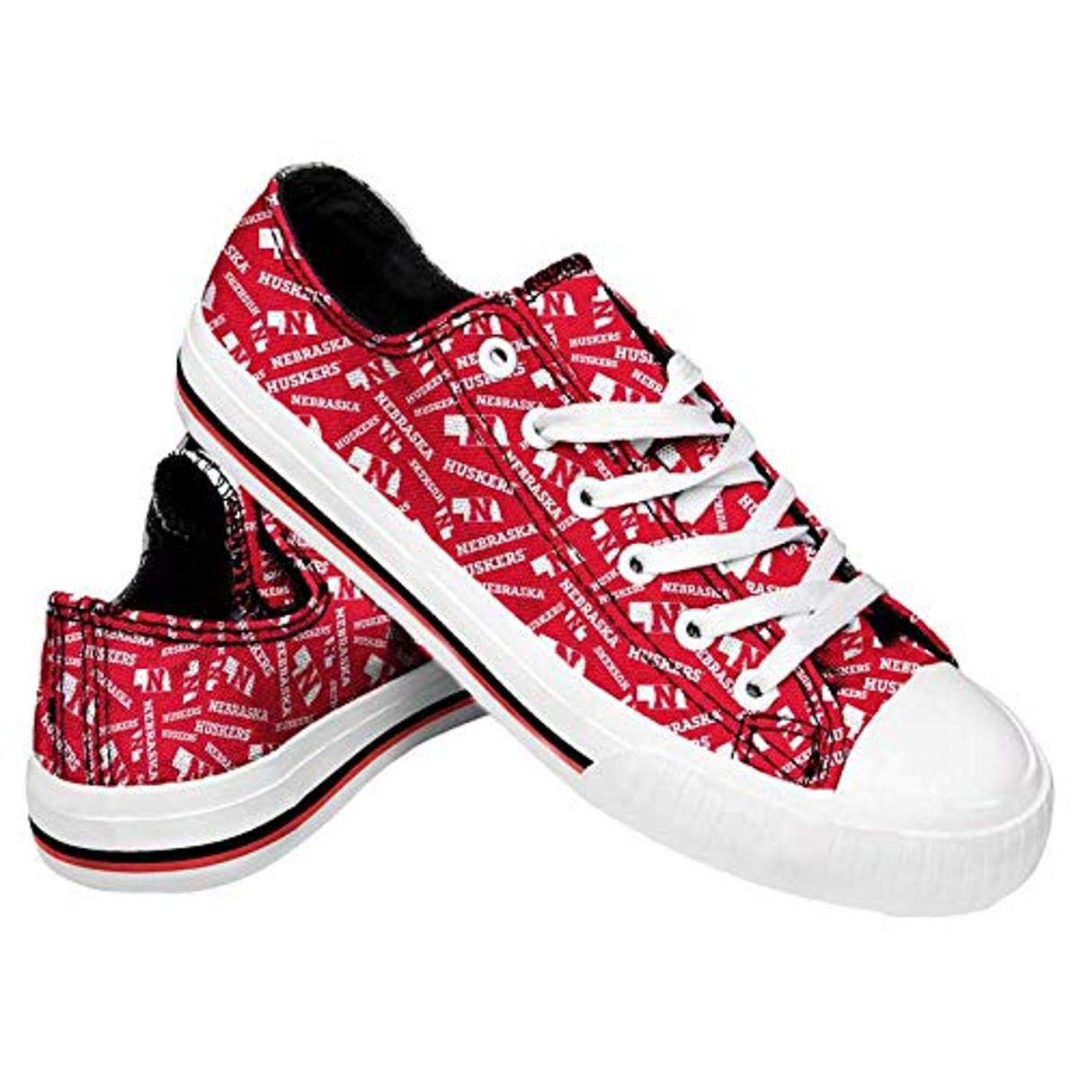 FOCO Nebraska Cornhuskers NCAA Womens Low Top Repeat Print Canvas Shoes - 6