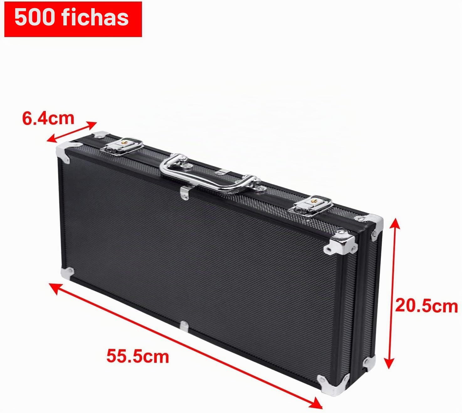 LARS360 Maletín de póker con 500 fichas láser, 11,5 g. Juego de póker deluxe con cartas de póker y accesorios, fichas de casino, 55,5 x 20,5 x 6,4 cm, negro