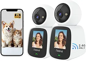 Noorio Two Way Video Calling Camera, 2K One Click Call Pet Camera Indoor with Phone App, 360° PTZ Dog Cam with Speaker, Color Night Vision Security Indoor Cameras, CL200 2Pcs asin的图片