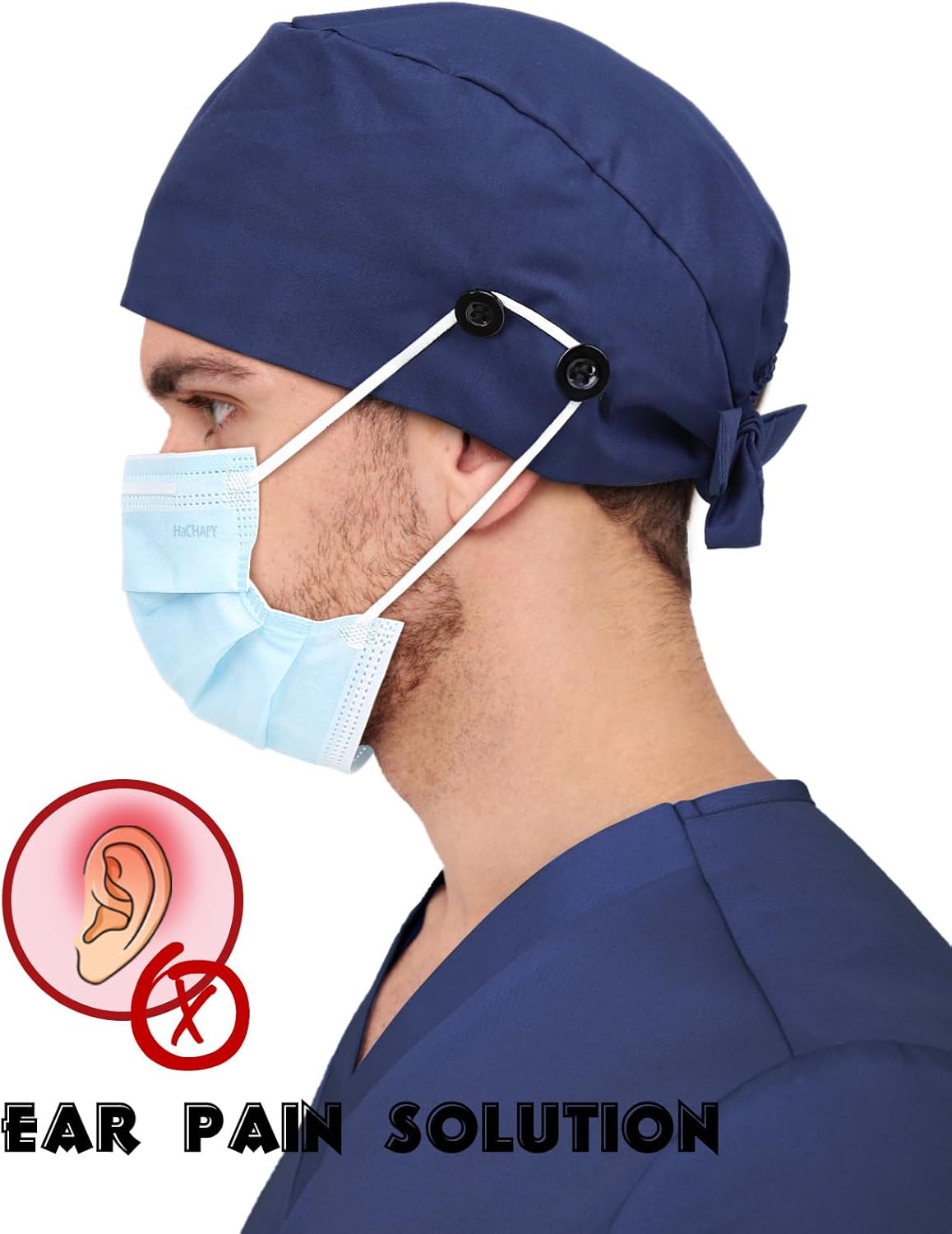 2 Pcs Satin Lined Scrub Cap Nurse Hats for Women Men 4 Buttons - Image 5