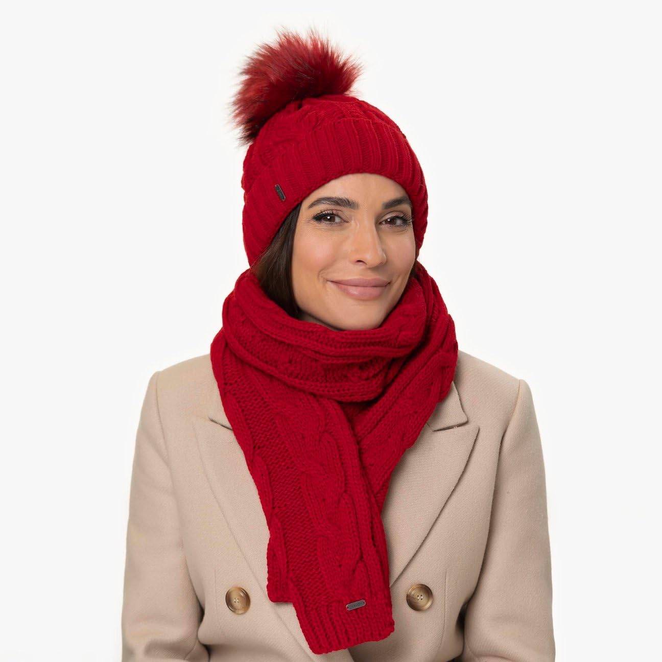 Bonnet a Revers Cable Knit Femme - Made in Italy pour l'hiver en Tricot Laine avec Revers, Doublure, Doublure Hiver Automne-Hiver