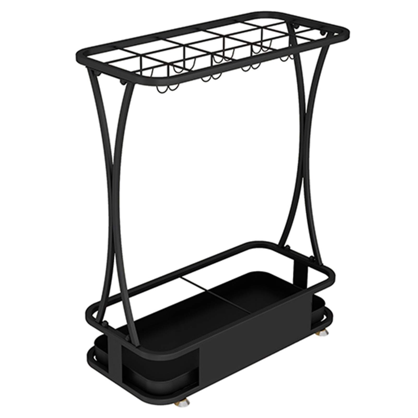 Porte-parapluies en métal noir 44 cm LETH avec bac d'égouttage amovible pour entrée