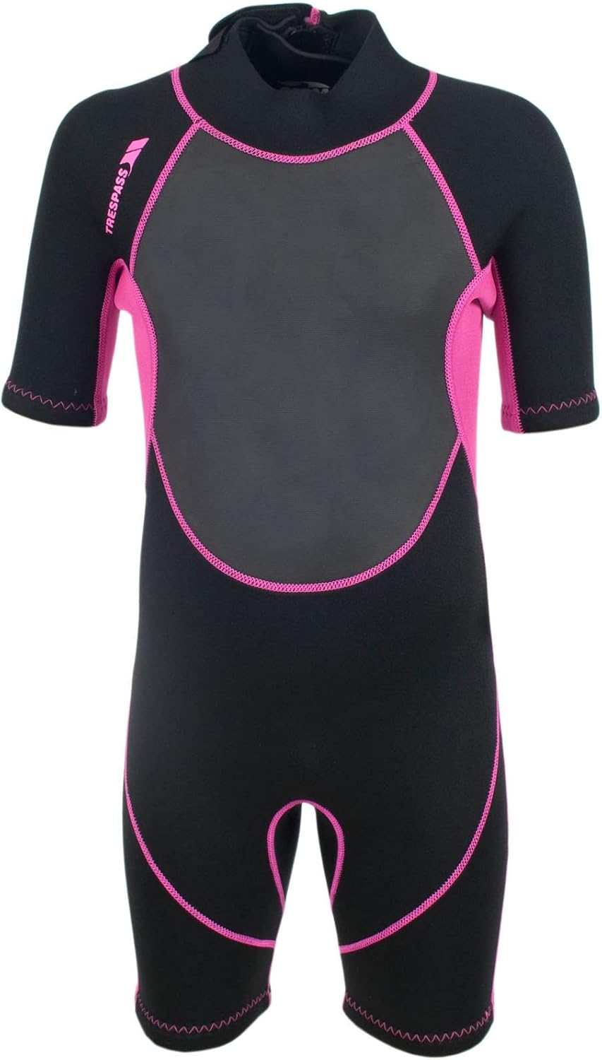 Trespass Kids Astor 3MM Short Sleeve Swimming Surfing Short Wetsuit - Black/Pink