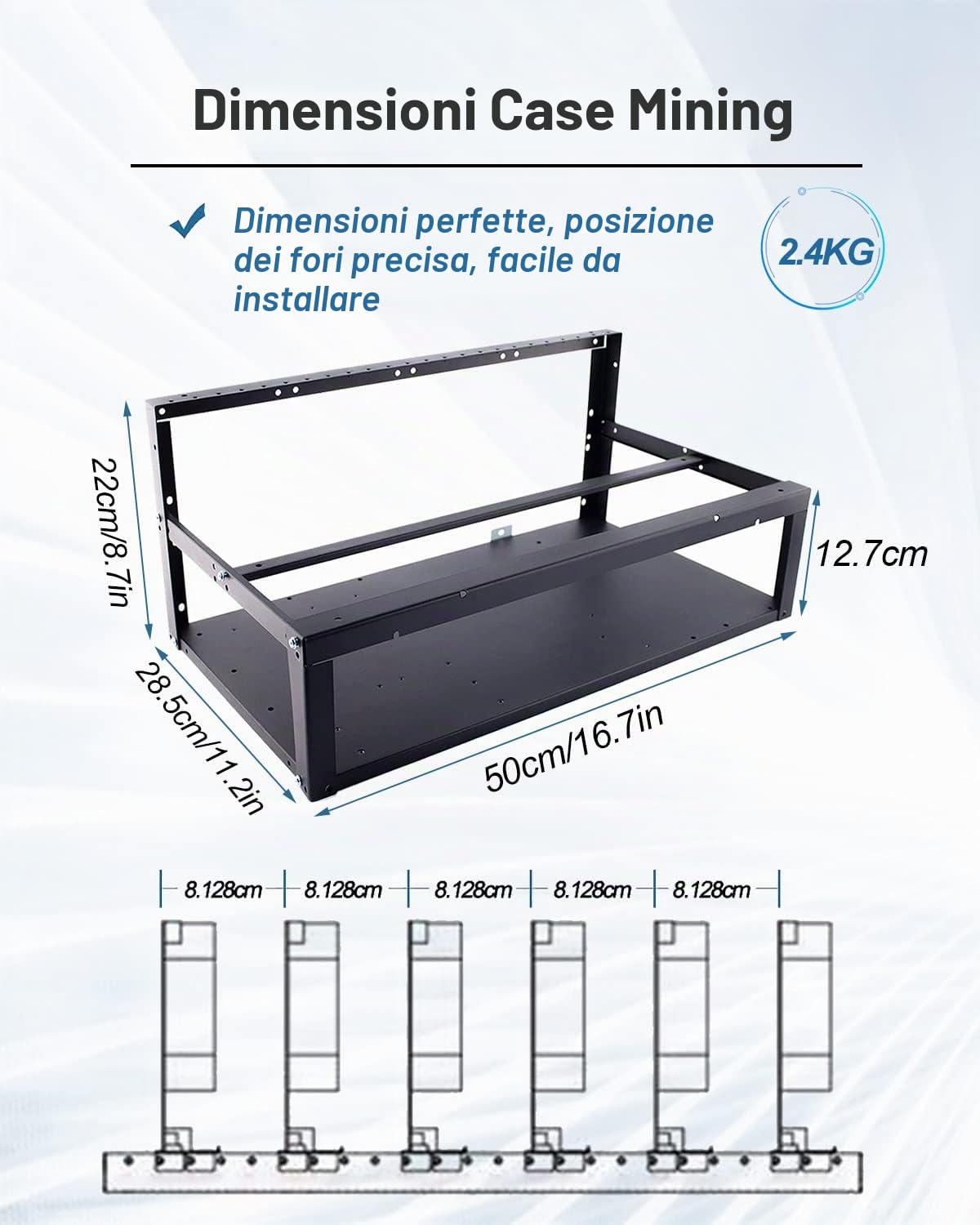 6 GPU Mining Rig Frame, Steel Open Air Mining Rig Frame Case, Mining Rig Supporta Atx/Btx/Flex/Itx/Microatx, 50 x 28.5 x 22 cm, Solo Telaio (6GPU)