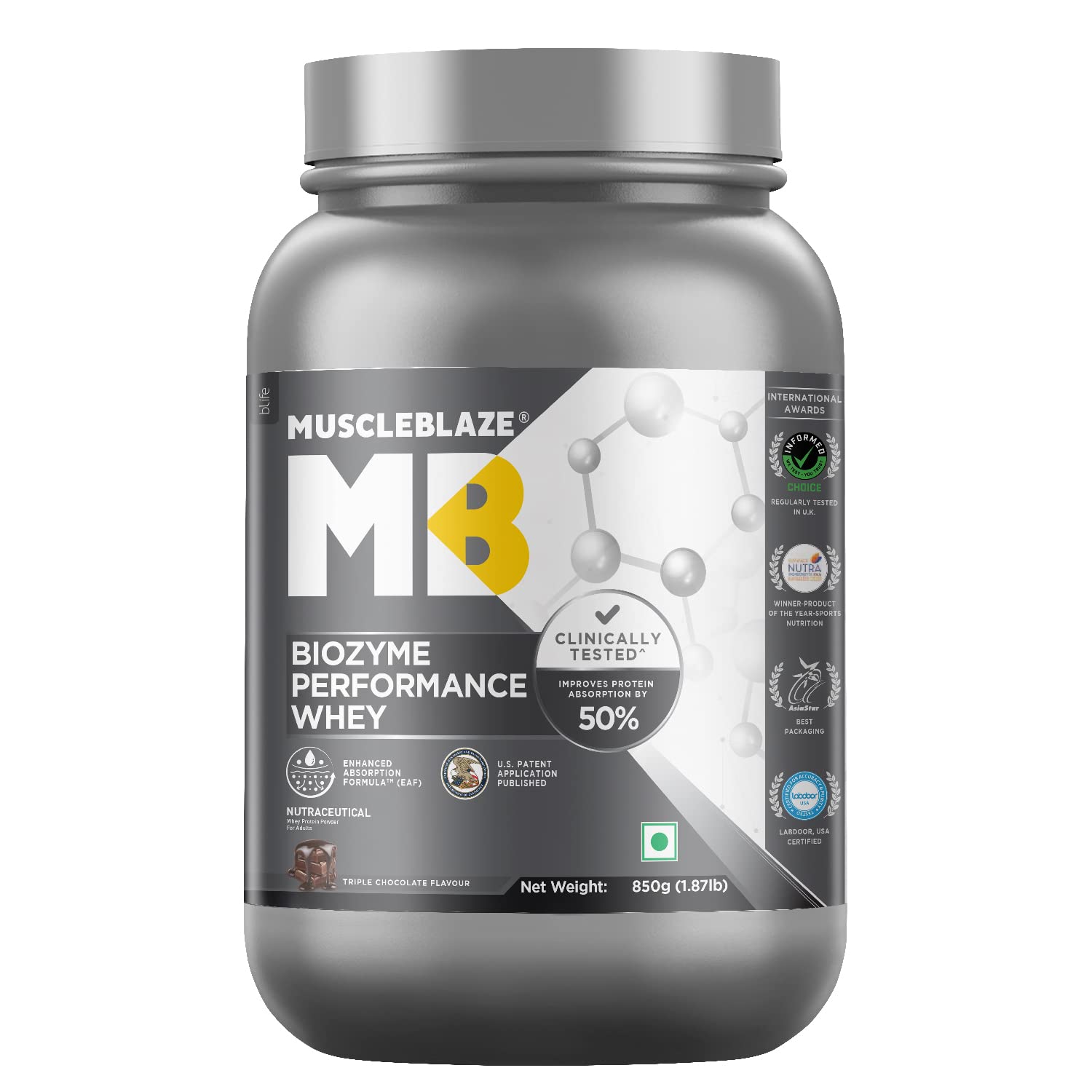 MuscleBlaze Biozyme Performance Whey Protein (Triple Chocolate, 850 g / 1.8 lb) | Clinically Tested 50% Higher Protein Absorption | Informed Choice UK, Labdoor USA Certified & US Patent Filed EAF® (B09QGCD8QK) Amazon Price History, Amazon Price Tracker