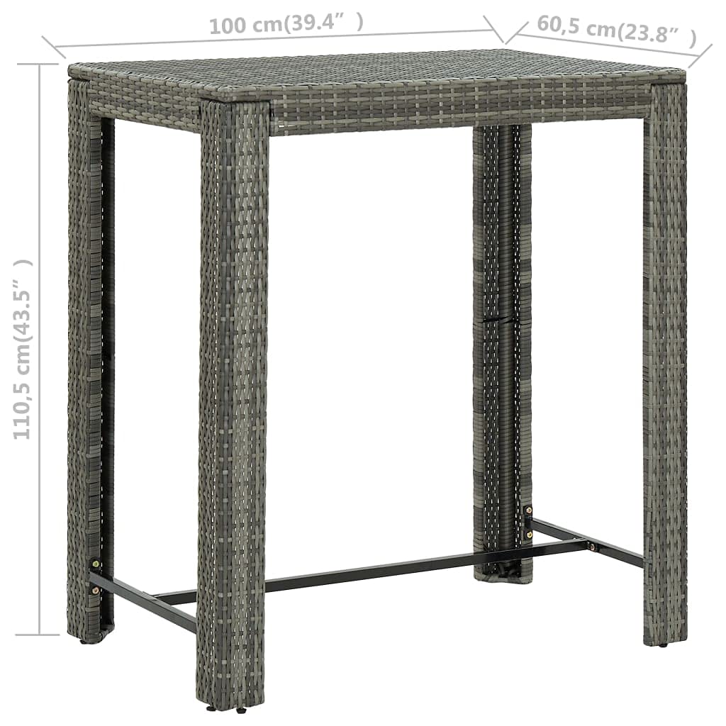 Tomostar Table de Bar Haute, Table de Jardin Extérieur Gris 100x60,5x110,5 cm Résine tressée