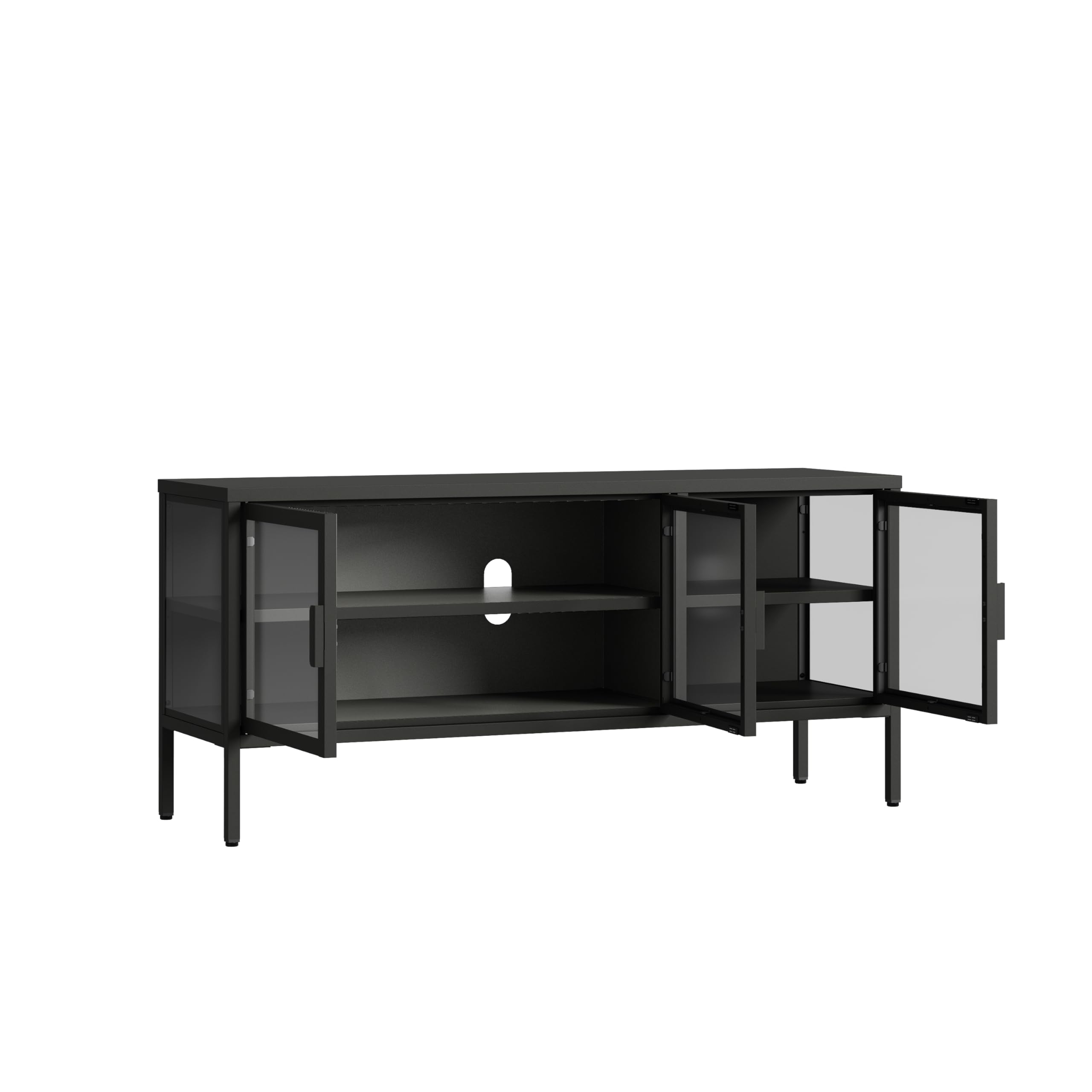 [en.casa] Armadietto con Vetrina Mobile TV in Acciaio Nero con 3 Ante in Vetro Temperato Mobile Contenitore Moderno per Soggiorno Ufficio 55 x 118 x 35 cm