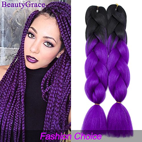 Braiding Hair Extensions Kanekalon Synthetic Afro Jumbo Twist Hair Multiple Tone Colored African Jumbo Braids Hair 5 packs (24 inch, Black-DarkPurple)
