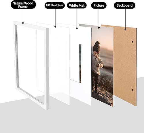Vista 505 de KINLINK Marco de fotos A4 natural, de madera maciza con plexiglás acrílico para fotos A5 con paspartú o A4 sin paspartú, marco de fotos para mesa