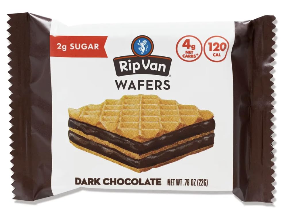 Rip Van Obleas de chocolate negro  24 aperitivos envueltos individualmente  Bajo en azúcar, vegano y sin OMG  Alto en fibra, bajo en carbohidratos,