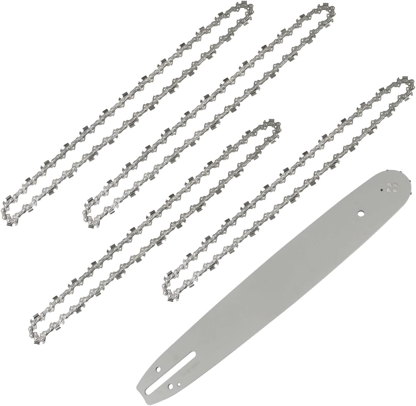 Anesty 4-Pack Chainsaw Chains with 14-Inch (35 cm) Chainsaw Guide Bar, 14" Guide Bar, Replacement Chain Saw Chains - 3/8" Pitch - 52 Driver Links - 0.050"(1.3mm) Gauge