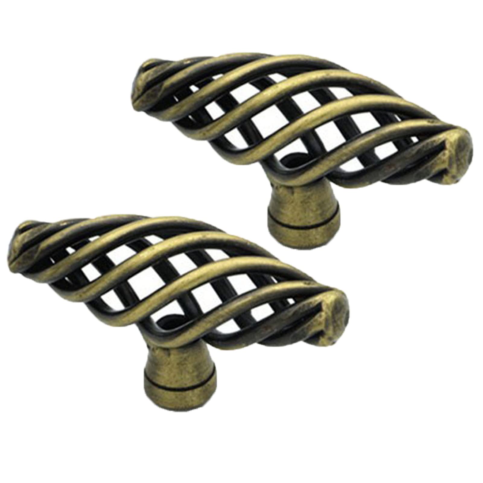 Wushadehans One Color Antique Brass Cabinet Drawer Handles 2Pcs Bronze Birdcage Hardware Pull Kitchen Drawer Hardware(Single Hole L 72Mm)