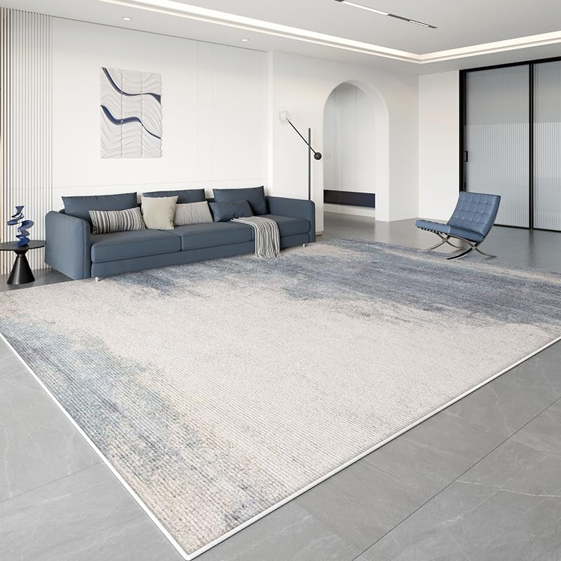 Tapis de salon antidérapant bleu encre et beige lavable en machine 140x200