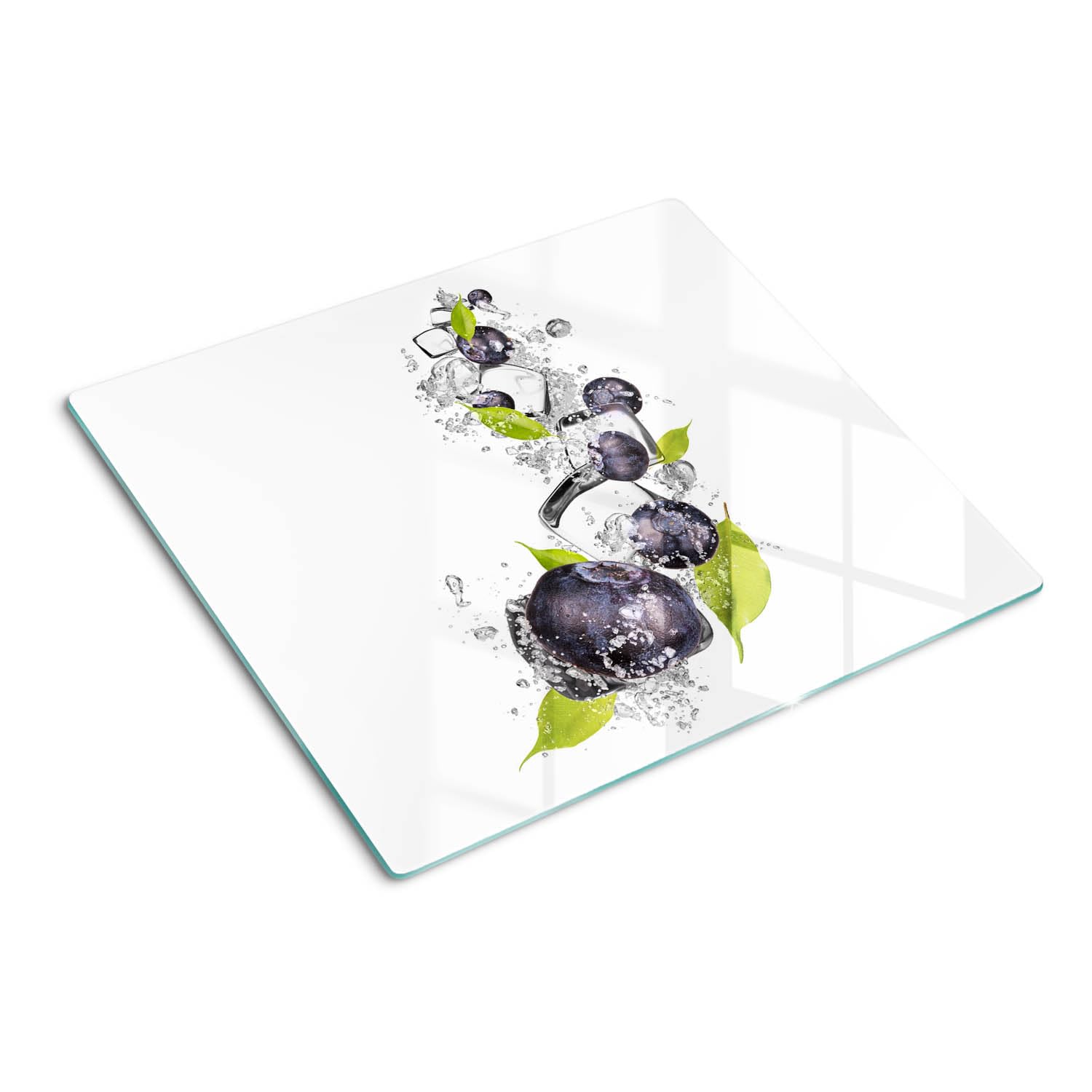 Tagliere in Vetro 60x52 cm Facile da Pulire Rettangolare con Stampe da Cucina Antigraffio Durevole e Igienico con Piedini Antiscivolo Resistente al Calore - Mirtilli con gelato