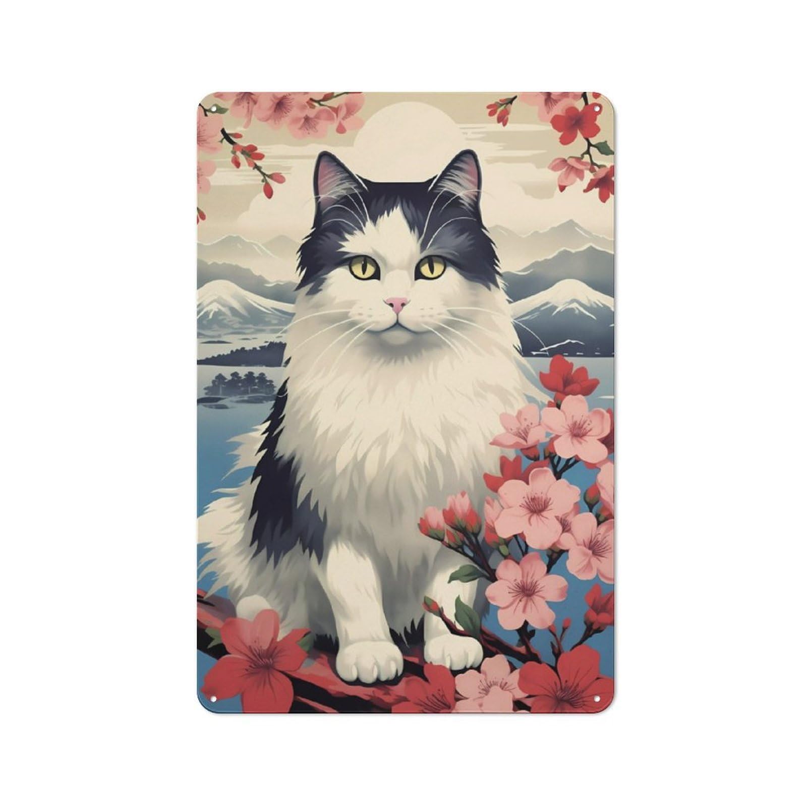 Junmoney Japanese Cat 2 Vintage Metal Sign 30X20cm, Bistro Style Bistro Wall Plaque For Cafe, Bistro, Bakery Or Restaurant