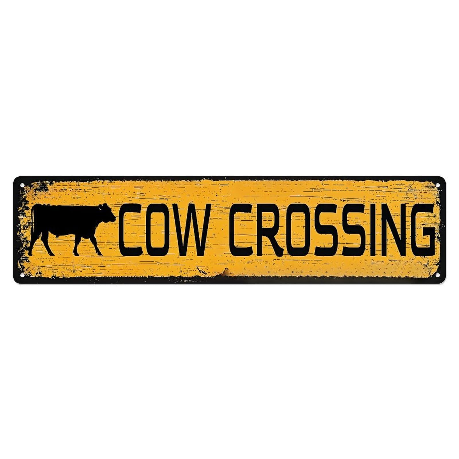 Cow Crossing Sign Pattern Metal Tin Sign Plaque