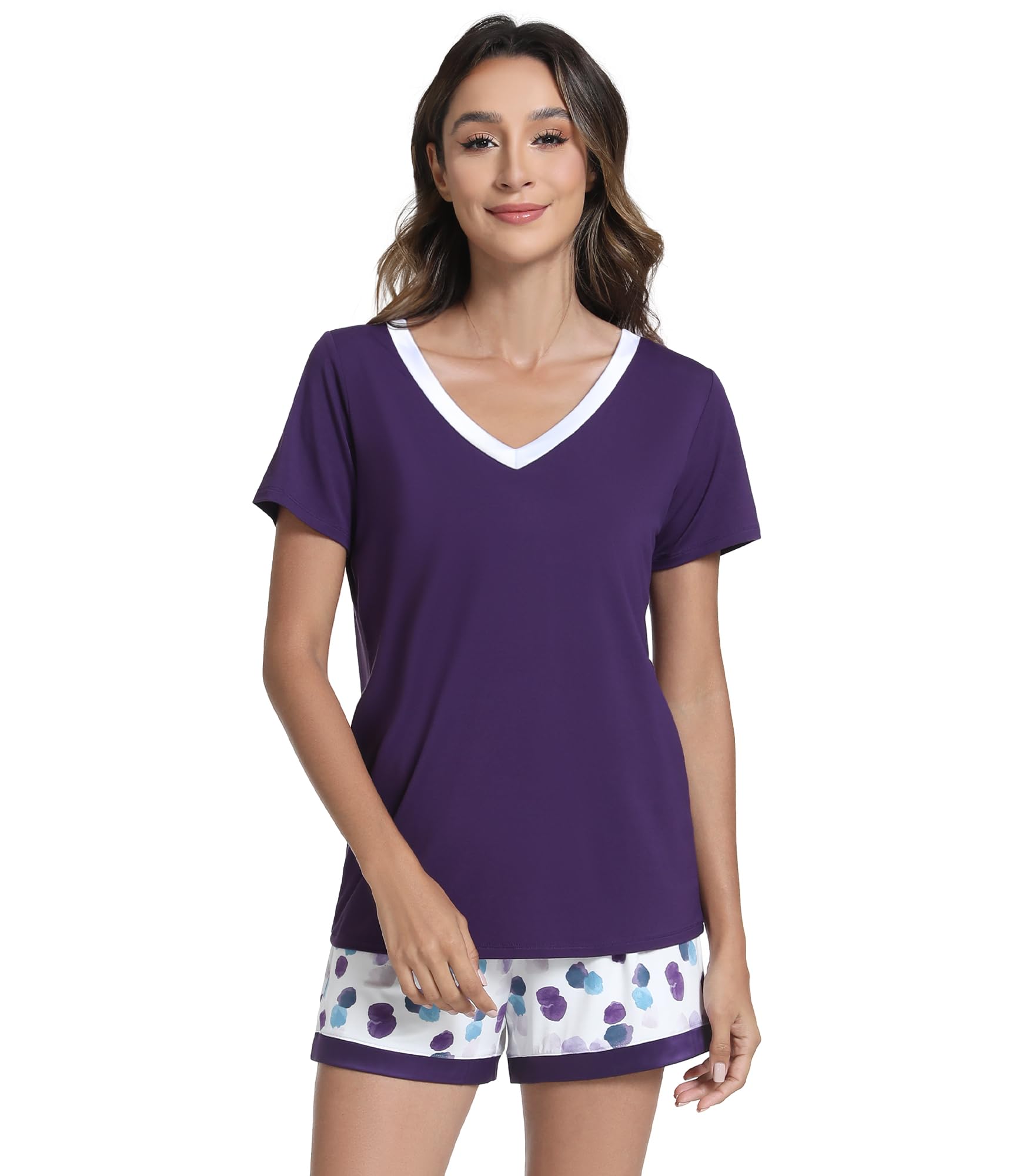 WiWi Viscose from Bamboo Pajamas Set for Women Super Soft Short Sleeve Cooling Summer Plus Size Pjs Sets