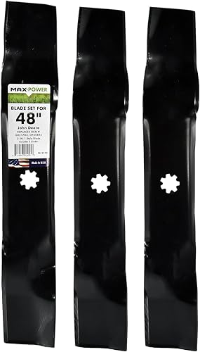 Maxpower 561812B - Juego de (3) cuchillas 3-N-1 para John Deere cortado, reemplaza a AM137757, AM141035, GX21784, GY20852, negro Maxpower 561812B - Juego de (3) cuchillas 3-N-1 para John Deere cortado, reemplaza a AM137757, AM141035, GX21784, GY20852, negro