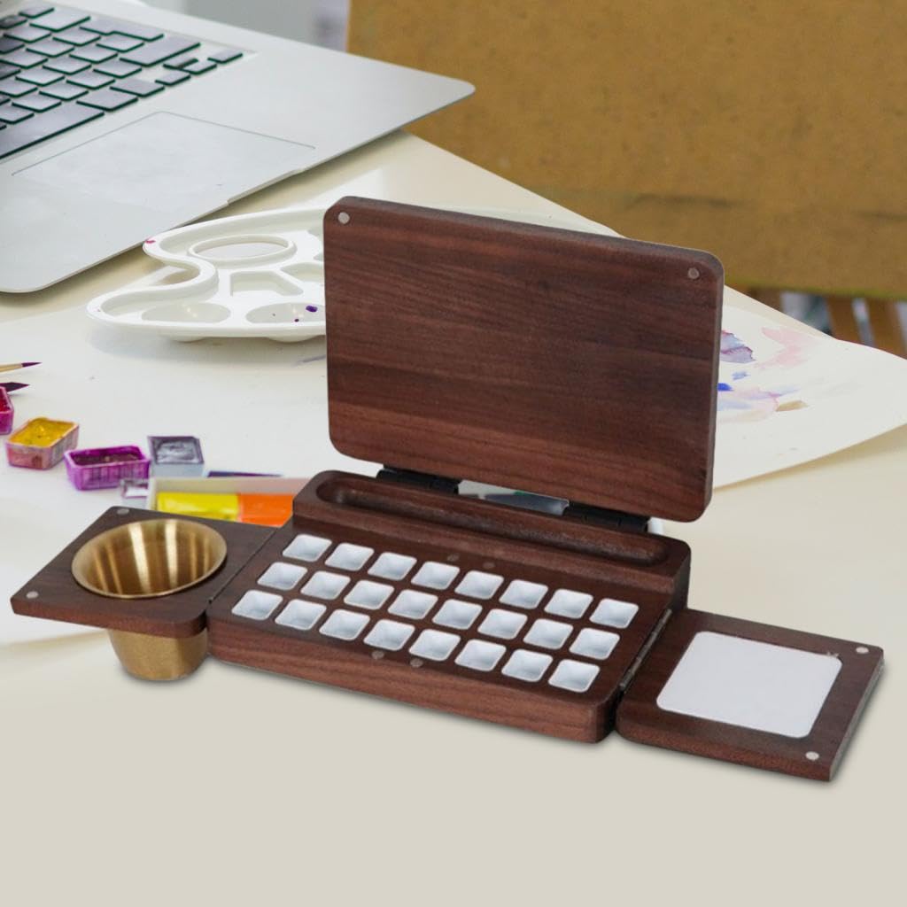 Palette Portable Empty Palette - Boîte à Peinture compacte en Bois pour Les Voyageurs, avec 24 Godets de mélange. Caractéristiques : Structure