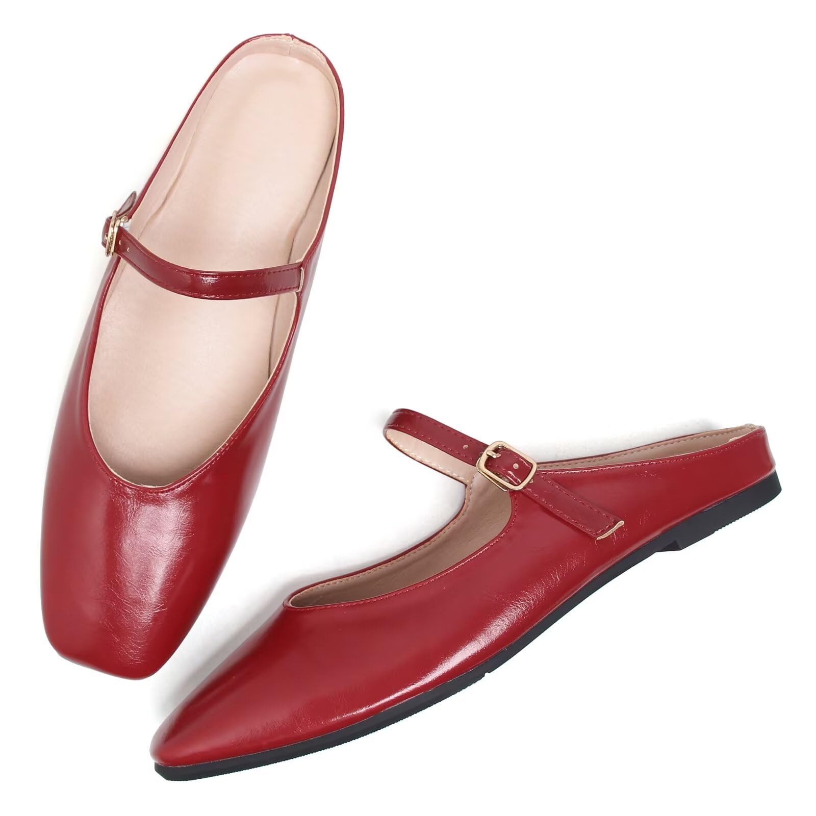 Women Mules Elegant Dressy Flats Closed Toe Microfiber Leather Shoes Adjustable Buckle Strap Mary Jane Casual Office Shoes-image-25