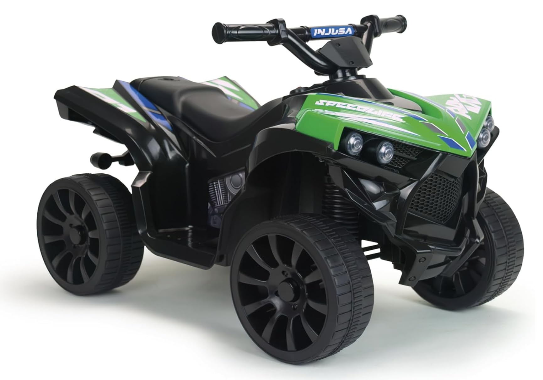 Quad Elektryczny Dla Dzieci 6V Zielony – Wyścigowy Quad Na Akumulator od 18 Miesięcy – Z Biegiem Wstecznym, Światłami LED, Dźwiękami i Hamulcem Elektrycznym – Bezpieczny Pojazd Dla Dzieci – INJUSA