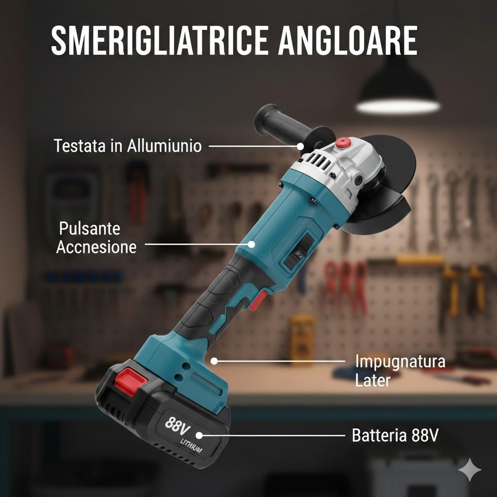 Kit Utensili 3 in 1 88V: Trapano, Smerigliatrice e Avvitatore a Impulsi - Set Cordless con 2 Batterie e Valigetta
