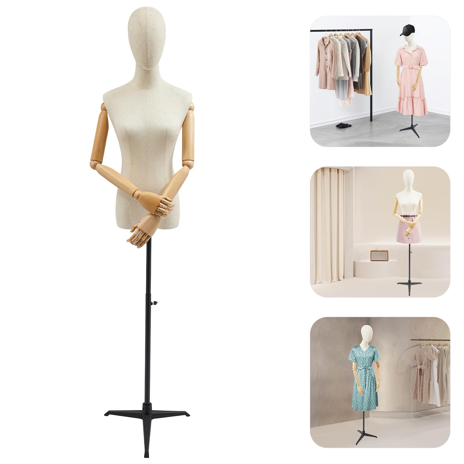 Weibliche Schaufensterpuppen,Drehbare Und Bewegliche Mannequin,SchneiderbüSte Mit Verstellbarer HöHe,Kleiderpuppe BüSte Torso Mit Kopf,FüR Boutiquen,BekleidungsgeschäFte,Schaufenster (Schwarz, L)