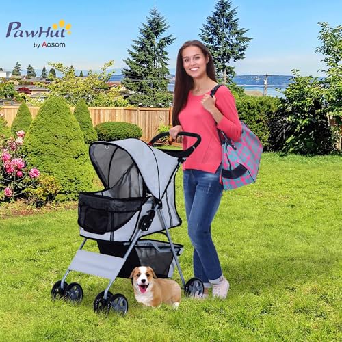 PawHut Hundewagen Hundebuggy Pet Hunde Buggy Stroller Jogger Anhänger Grau