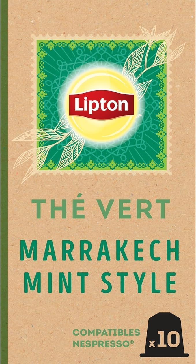Lipton Thé Vert Marrakech Mint, 50 Capsules Compatibles Nespresso, Antioxydant et Parfumé, Menthe Fraîche et Délicate, Label Rainforest Alliance, 5x10 Capsules