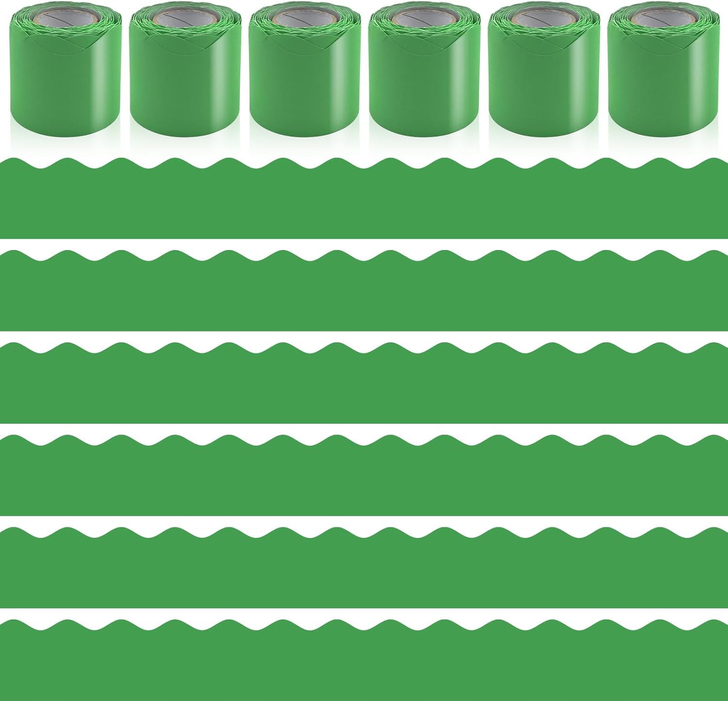 6 Rolls 196.8 Ft Bulletin Board Borders - Grass Green Classroom Borders for Scalloped Bulletin Board Trim - Teacher Border for School, Classroom, Office, Poster, Home & Party Decorations