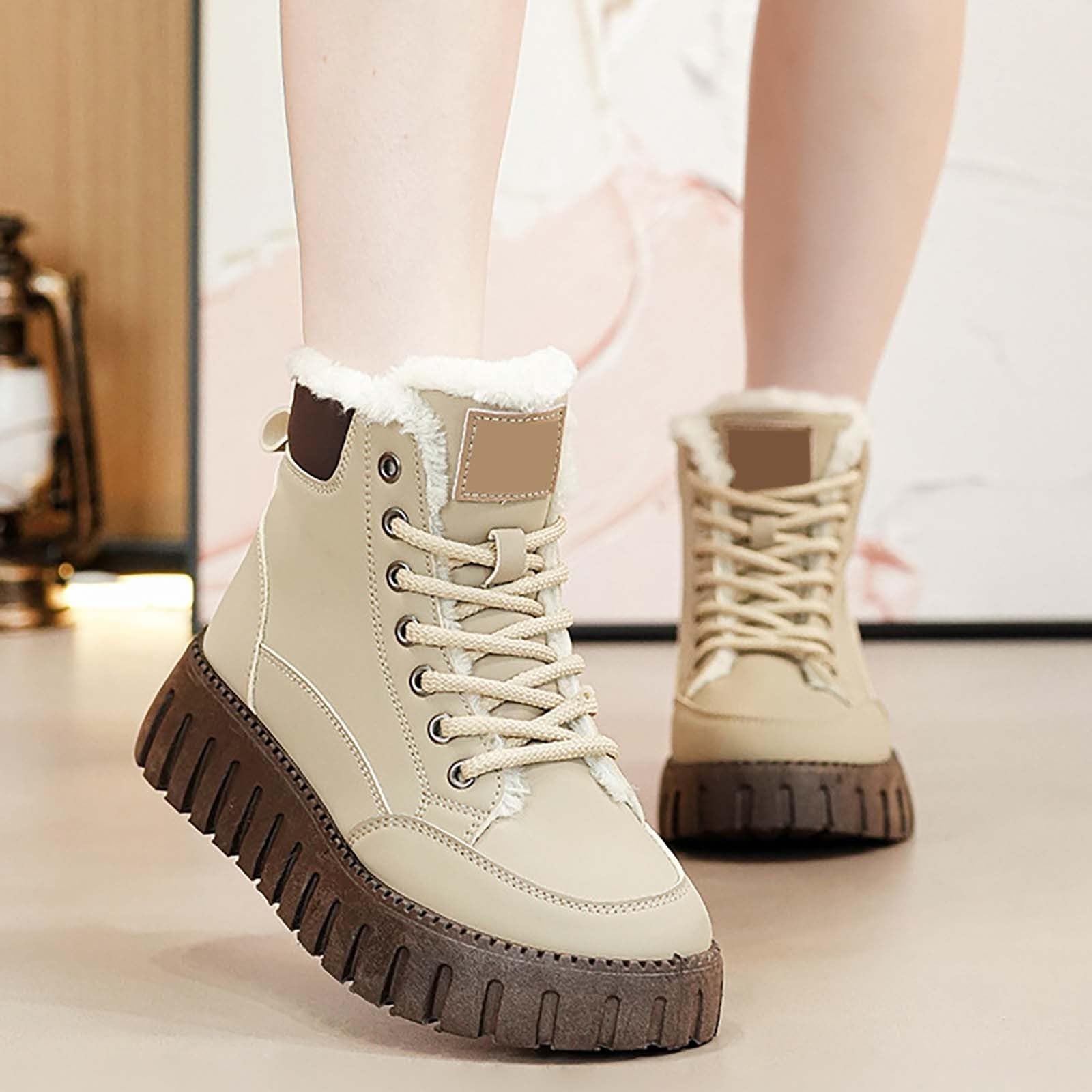 Zapatillas de estar por casa para mujer, mullidas, acolchadas, cálidas, cálidas y cálidas, botas cortas para mujer e invierno, botas acolchadas con tacón para mujer y mujer, con tacón
