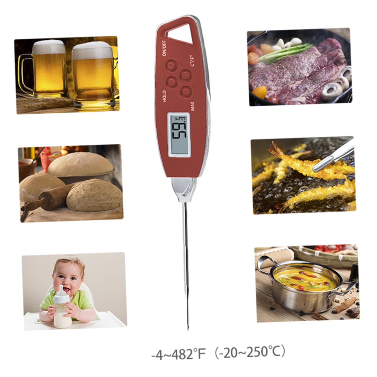 TOPBATHY 2 Piezas termómetro de cocina termómetro digital Termómetro para asar carne termómetro de lectura instantánea termómetro para carne medición de temperatura termometro de agua rojo