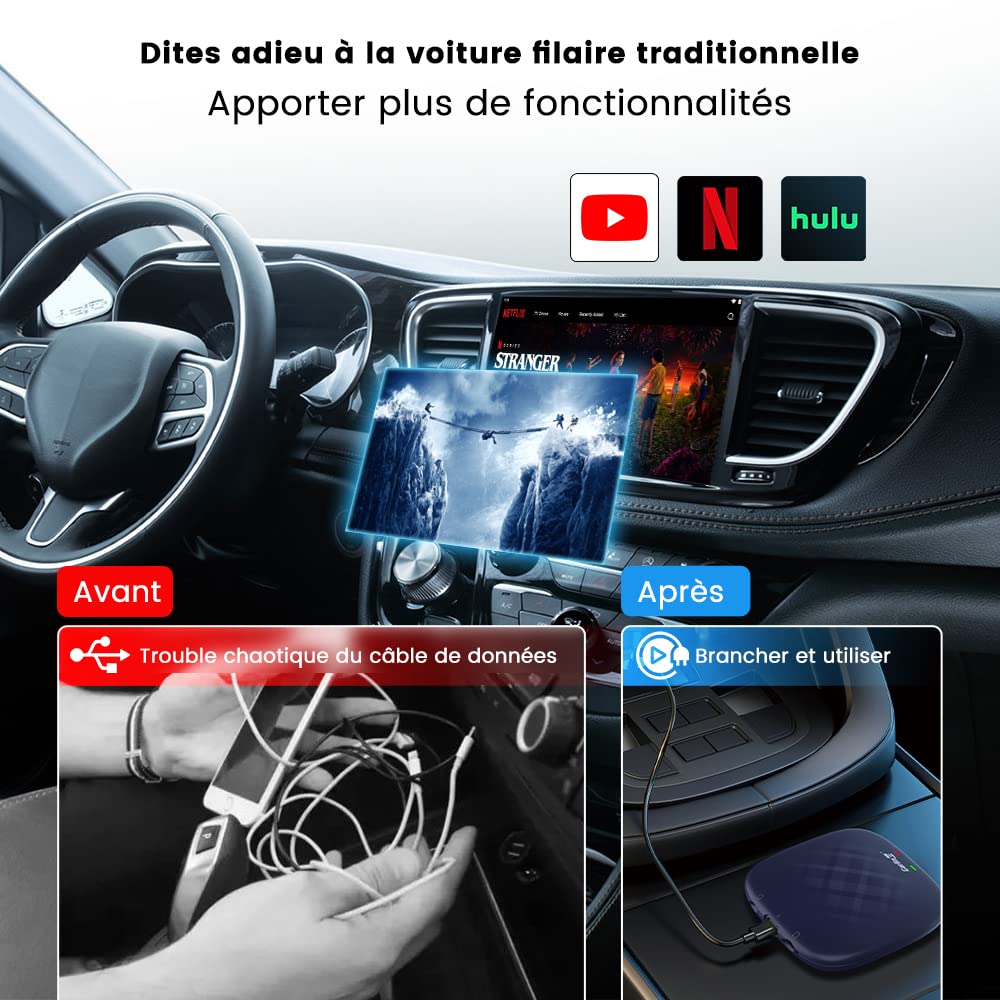 CarlinKit 2026 Wireless Carplay/Android Auto Adaptateur AIBox-Plus avec RAM 8G + ROM 128G intégrés pour Les Voitures avec écran Tactile CarPlay câblé en Usine, par Exemple Mercedes/VW/Peugeot etc.