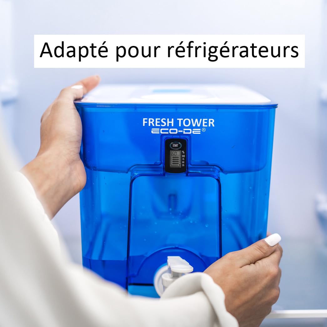 ECO-DE Distributeur d'eau filtrée Fresh Tower. Sans BPA, indicateur numérique, pour réfrigérateur, avec filtre compatible