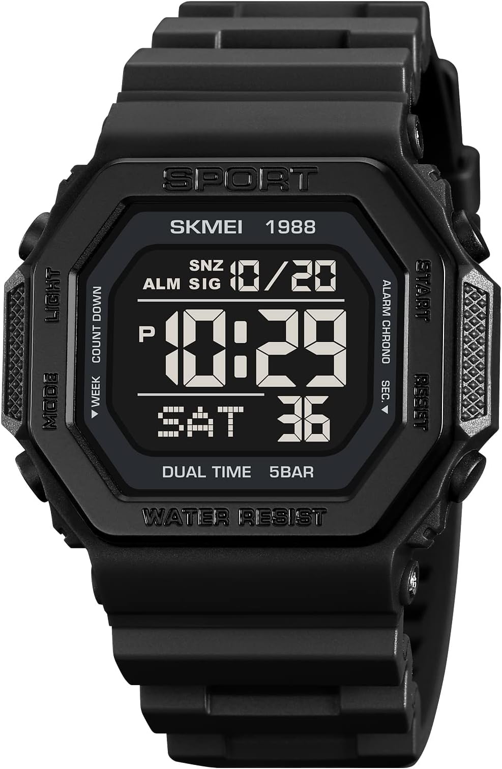 Men's Top Brands Digital Mens Watch, Black Dial ABS Case, TPU Rabber Band, Waterproof Electronic WristWatches Fashion PU Band Sports Watch relogio Masculino Sport Watch Men-1988