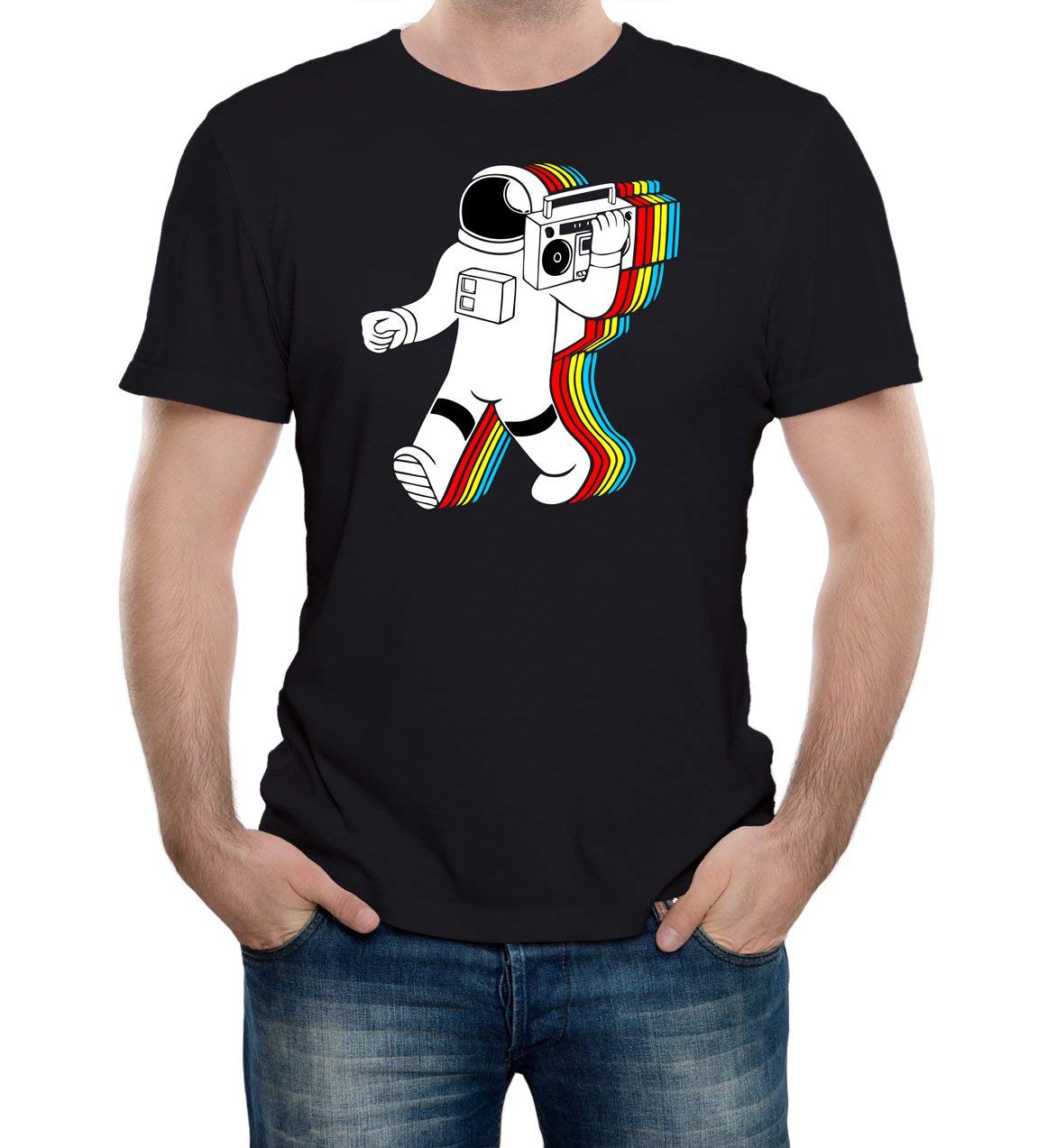 Reality Glitch Unisex Black Funky Spaceman T-Shirt