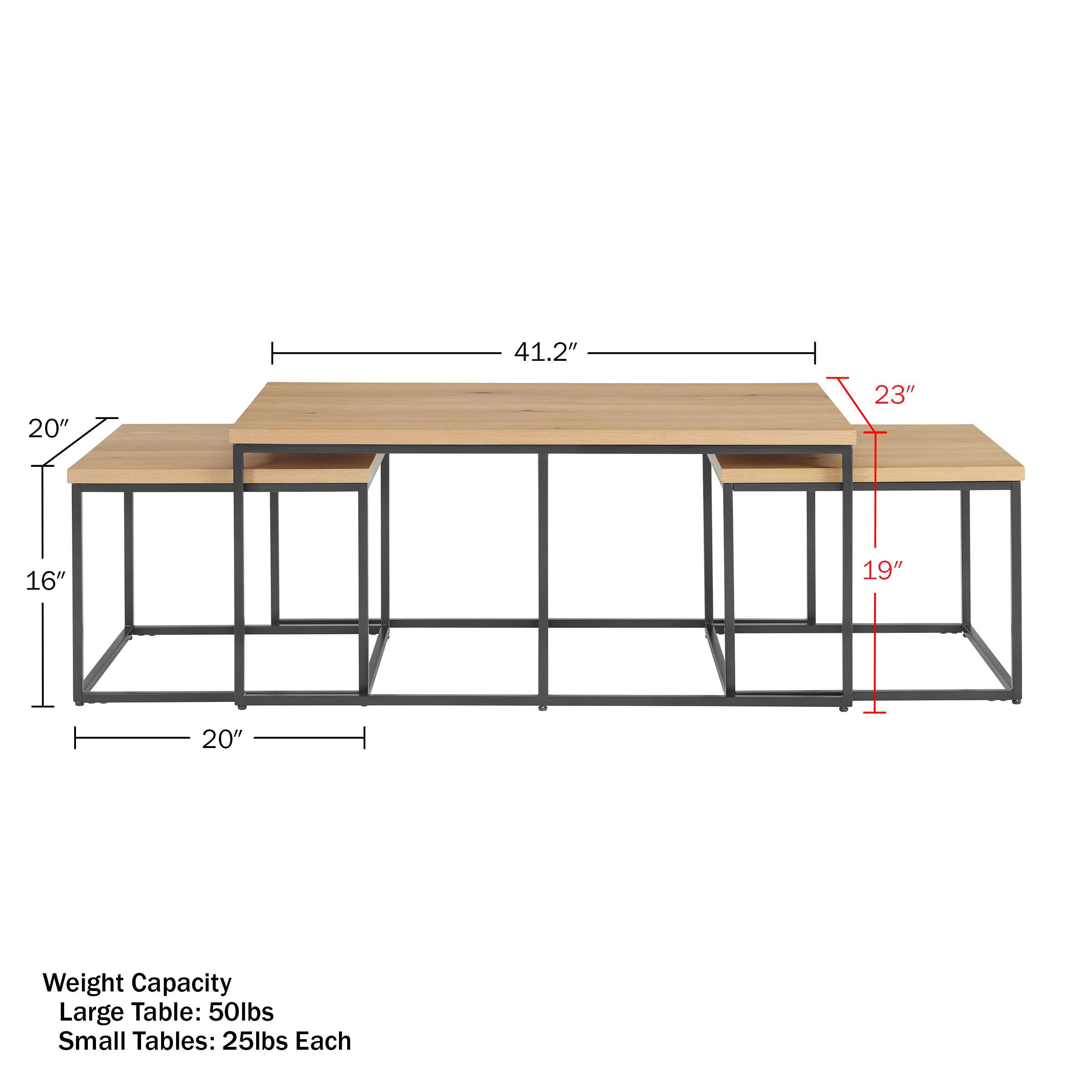 3-Piece Nesting Coffee Table Set - Modern Walnut Finish With Metal Base For Living Room, Apartment, Dorm