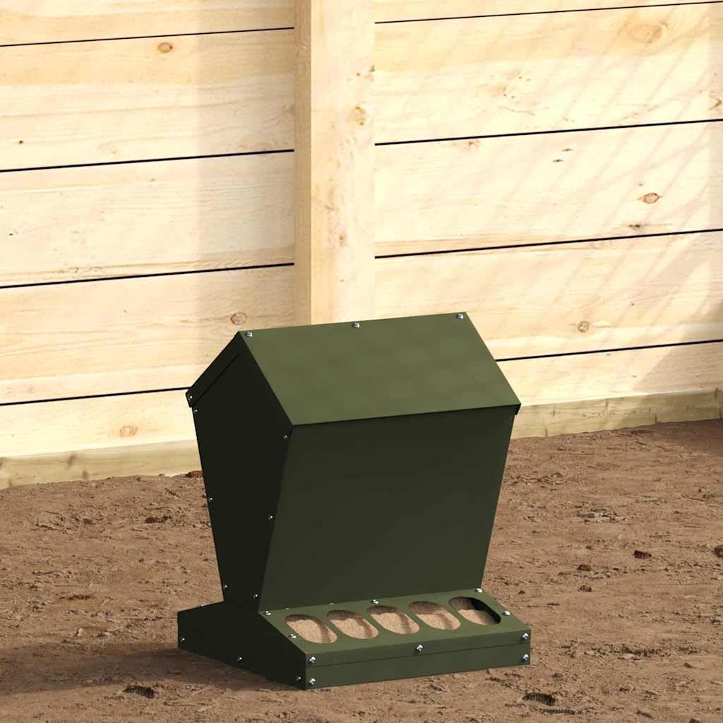 Mangeoire pour poules verte 30x30x39cm en acier robuste pour extérieur