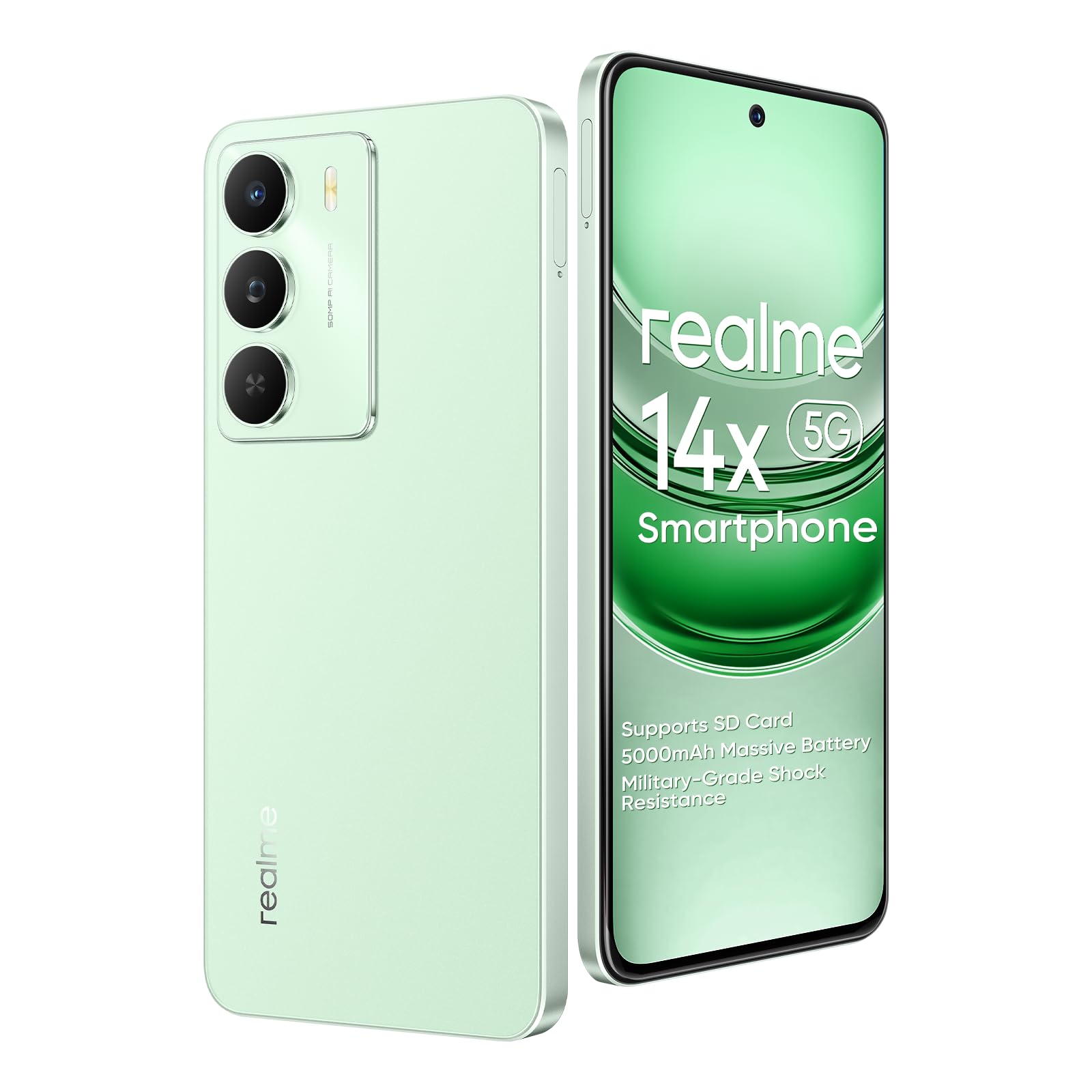 realme 14x 5G Smartphone 6+128GB,Chipset Dimensity 6300 5G,fotocamera autofocus 50MP,Schermo IP64 120Hz,6,67 pollici,Batteria 5000mAh,NFC,Supporto per scheda micro-SD,Verde