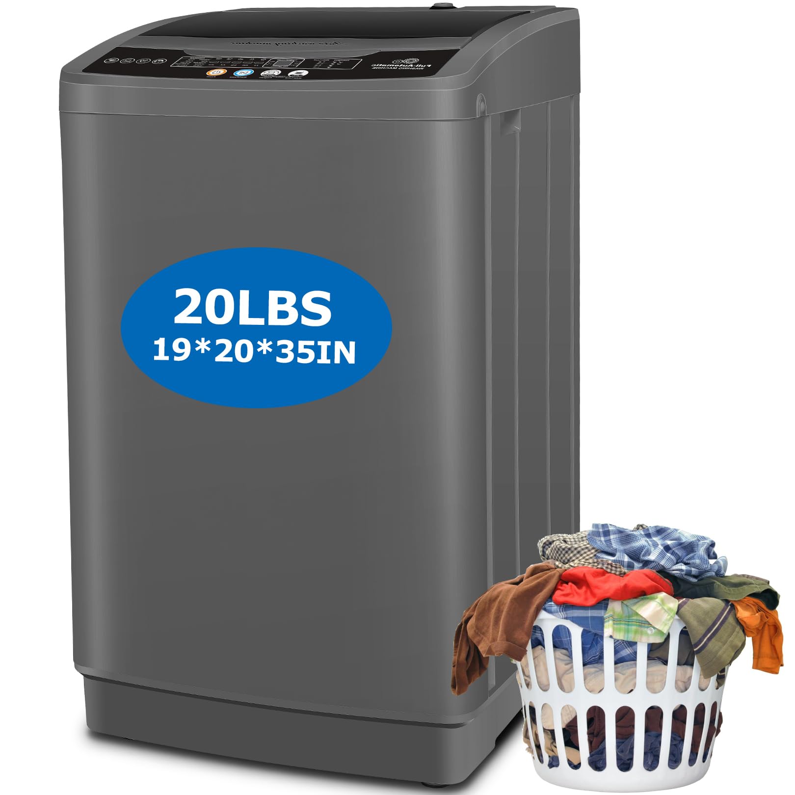 Nictemaw Portable Washing Machine, 20Lbs Capacity Portable Washer Machine, 2.8Cu.ft Washer and Dryer Combo with 10 Programs 8 Water Levels Compact Washing Machine for Apartment, Dorms, RV