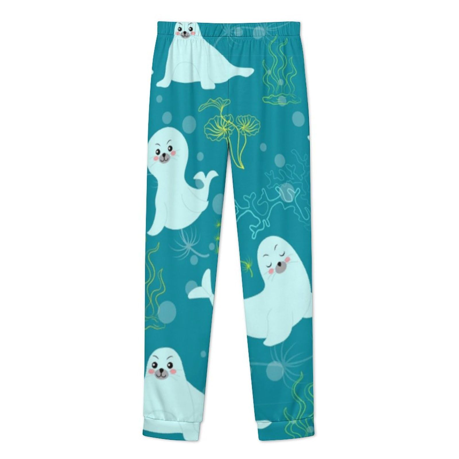 Damen-Pyjama-Set mit Rundhalsausschnitt, niedlicher Robbe-Pyjama, Damen-Pyjama mit Taschen