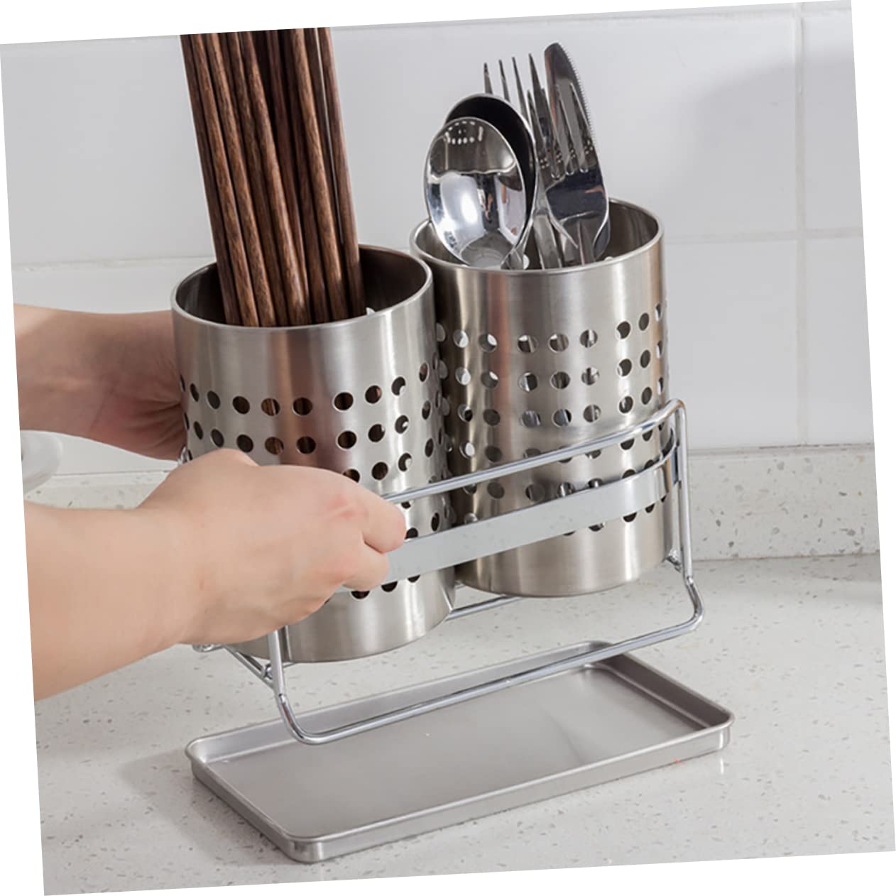 HEMOTON Couverts De Table 1 Jeu Porte- en Acier Inoxydable Support De Vidange De Porte-ustensiles en Acier Inoxydable Porte-ustensiles De Cuisine Porte-Outil Jumelles Panier à Couverts