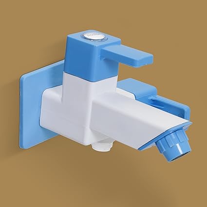 Plantex ABS Plastic ES-117 Single Lever 2 way Bib Cock with Plastic Flange for Bathroom (Blue & White)